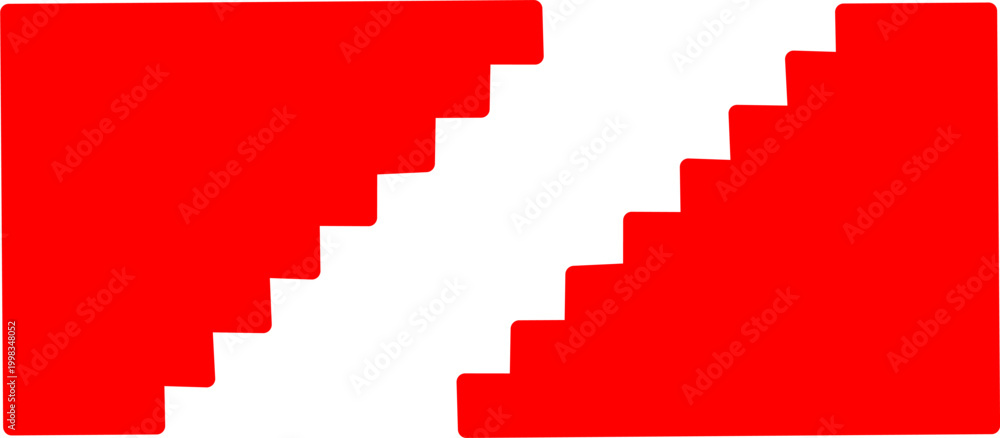 Fototapeta premium Abstract red stepped shapes on a white background form a bold geometric pattern, resembling pixel stairs or blocks with strong contrast and modern minimalist style.