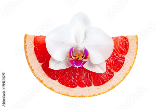 A slice of strawberry shortcake topped with whipped cream and a single berry isolated on white background