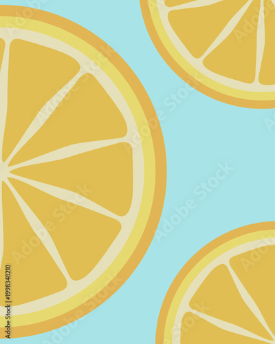 Bright lemon slices float against soft blue sky. Simple, clean design evokes freshness and joy. Perfect for summer drinks or healthy lifestyle themes. Vibrant colors bring cheerful
