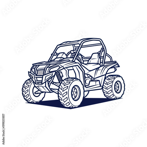 Off-road buggy line art, vector drawing of a UTV, side-by-side vehicle outline
