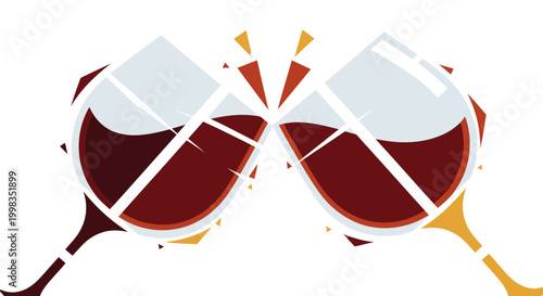Celebration Toast: Two Wine Glasses Clinking with Red Wine