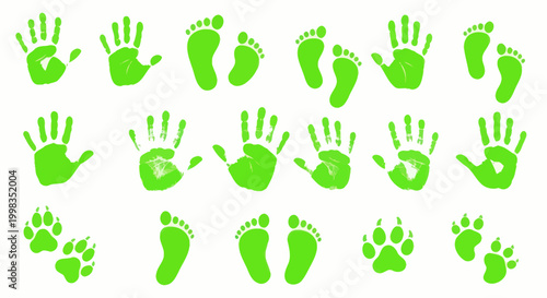 Green Handprints, Footprints, and Paw Prints - Set of Icons