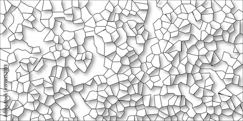 Black and white abstract geometric pattern with irregular polygons and shadow effects on a white background for graphic design