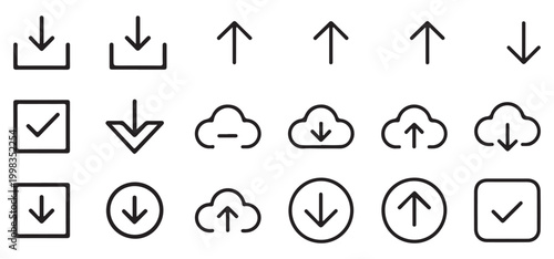 Cloud upload and download icon set with arrows for web storage and interface. vector illustration eps 10