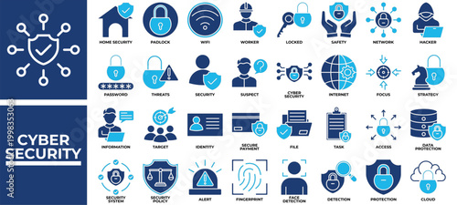 Cyber Security icon set collection. Containing individuality, planning, report, task, insurance, goal, laborer .Solid vector icons collection