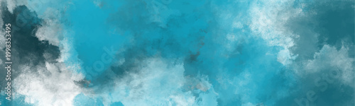 Dynamic turquoise and deep teal watercolor clouds and abstract paint strokes on a white background for artistic backgrounds and creative design
