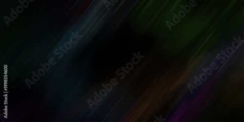 Dark abstract background with blurred diagonal streaks of color in blue, green, and purple creating a moody and atmospheric visual effect