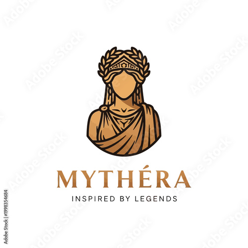 Mythical Greek Statue Bust Illustration.