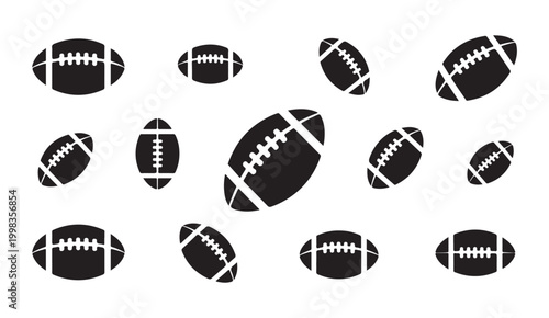 American football ball icons set vector illustration design elements for sports tournament branding.