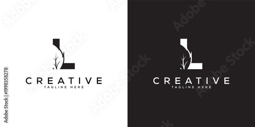 Minimalist letter L with leaf logo design. Modern L logo leaf design background.