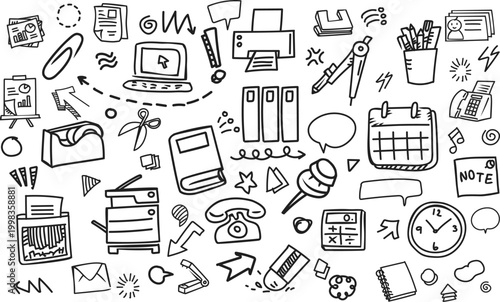 Professional Office Supplies Seamless Doodle Pattern
