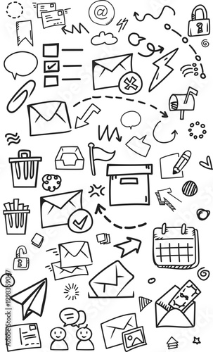 Vertical Email and Communication Connectivity Doodle Pattern