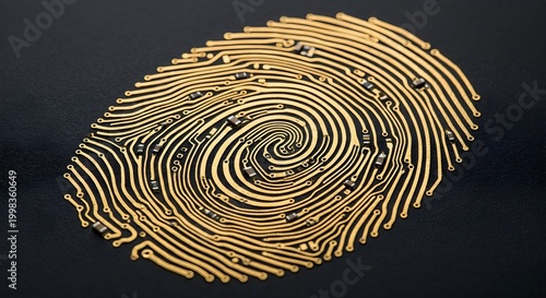 Luxury Biometric Security Fingerprint as Golden Microchip Circuitry