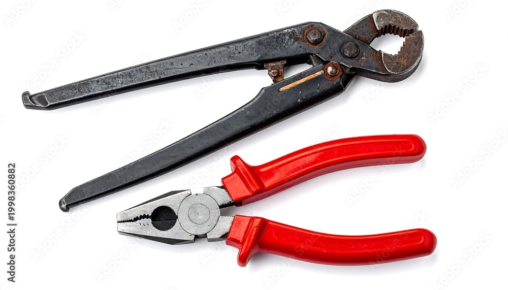 Fototapeta premium Two different types of pliers on a white background