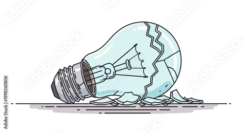 Broken Light Bulb with Filament Visible.