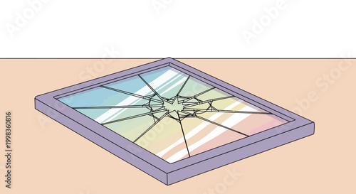 Broken stained glass window pane closeup.