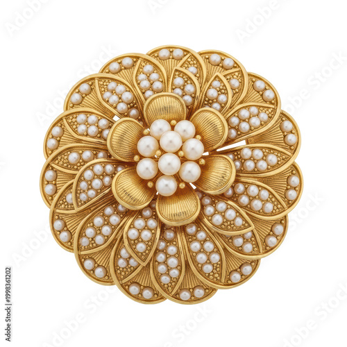 Gold flower brooch with pearls