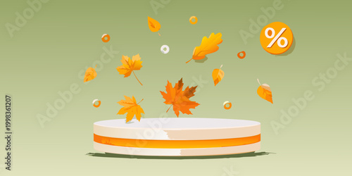 fall leaves and podium with percentage sign