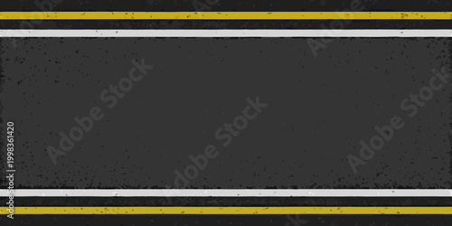 top down view of asphalt road with yellow and white lines