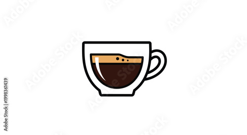 Espresso Coffee Cup Icon with Crema Layer Minimalist Vector Illustration Isolated on White