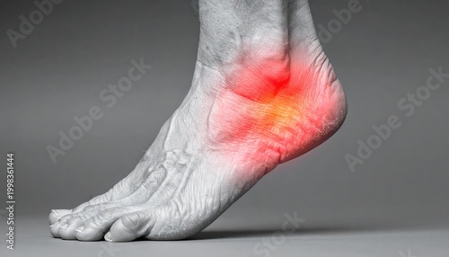 Foot with Painful Ankle Injury in Black and White with Red Highlight