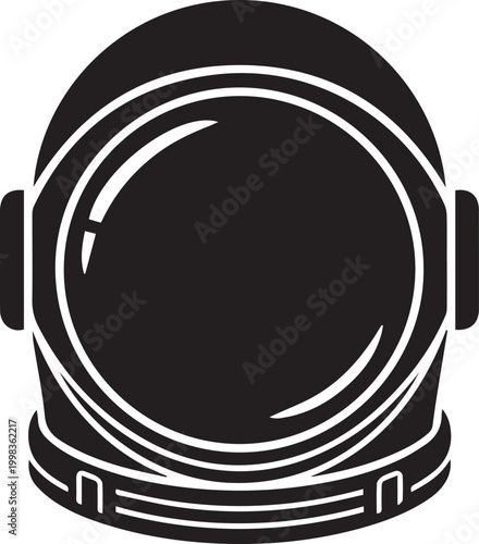 Black astronaut helmet with white outline isolated on transparent background