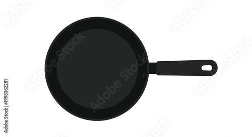 Top View Vector Illustration of a Professional Black Frying Pan Skillet Isolated on White Background