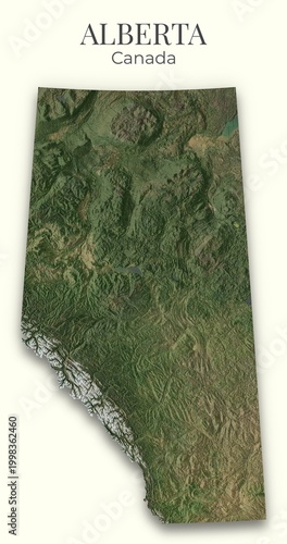 Alberta Shaded Relief Map. Canada. Hillshaded physical map. Terrain illustration of Alberta. Elements of this image derrived from NASA imagery and SRTM dataset.
