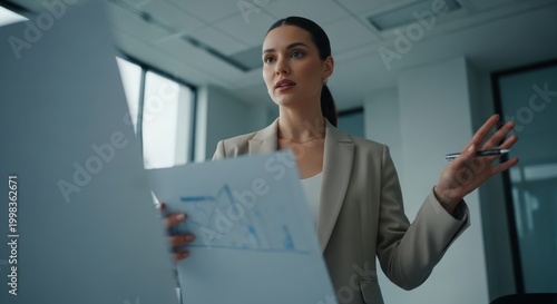 Businesswoman presenting financial data report