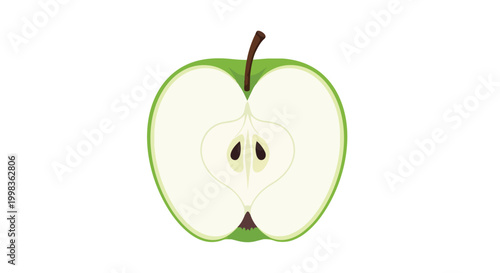 Half of Green Apple with Core and Seeds Flat Vector Illustration, Healthy Organic Fruit Isolated on White