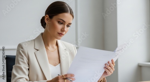 Professional businesswoman reviewing office documents