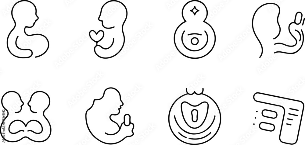 Fototapeta premium Set of minimalist line art icons representing pregnancy and babies