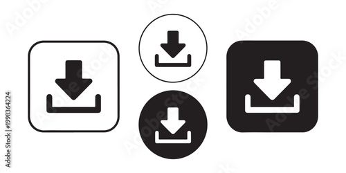 Download icons set with different shapes and styles including square circle and filled versions on checkered background.