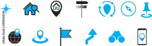 Location icon set, navigation signs, GPS location symbols, collection map pointer icons,