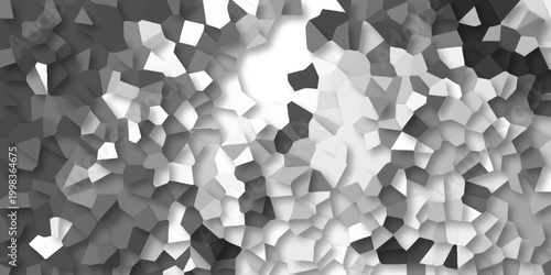 Monochromatic abstract mosaic of irregular polygonal shapes with varying shades of gray and white creating a dynamic textured background for digital art
