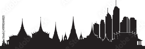 Thailand skyline silhouette cityscape with temples and modern buildings