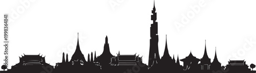 Thailand skyline silhouette cityscape with temples and modern buildings