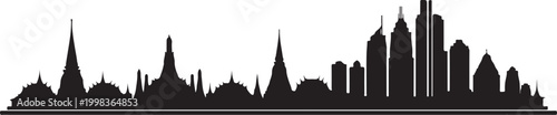 Thailand skyline silhouette cityscape with temples and modern buildings