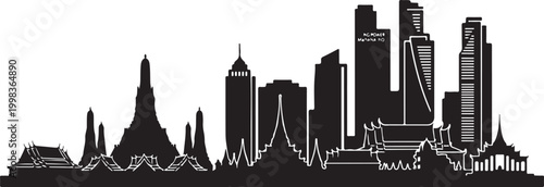 Thailand skyline silhouette cityscape with temples and modern buildings