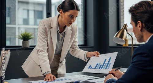 Businesswoman presenting financial data report