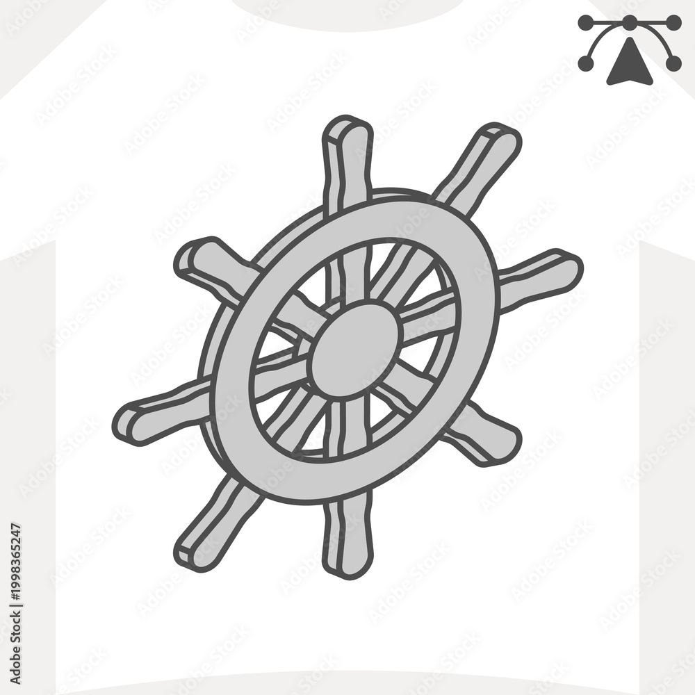Obraz premium Marine ship steering wheel isometric icon, maritime concept. Vector graphics. Nautical helm sign and editable stroke, outline style icon for mobile or web design.