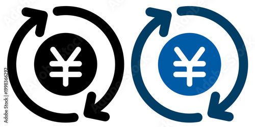円マークの循環アイコン 通貨と資金の回転を表すシンプルデザイン素材　Yen Currency Cycle Icon Circular Arrows Finance Symbol

