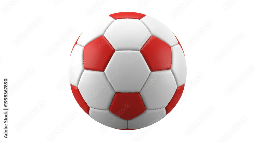 Fototapeta premium Red and white soccer ball isolated on transparent background for sports design projects