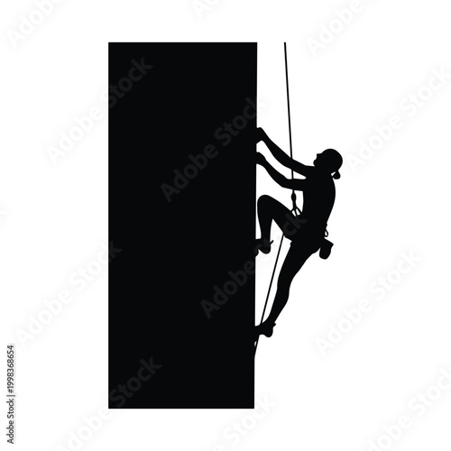 Woman rock climber silhouette on steep vertical wall vector graphic