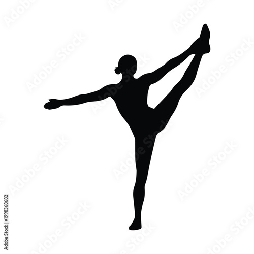 Woman silhouette doing yoga pose on mountain top vector graphic