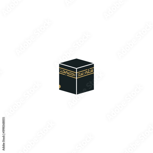 Kaaba cube structure with gold bands.