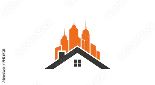 City skyline on house roof top.