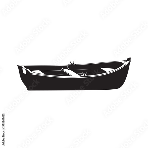 Rowboat silhouette with oars on white background detailed modern elegant