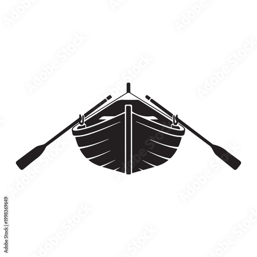 Rowboat silhouette with oars on white background detailed modern elegant