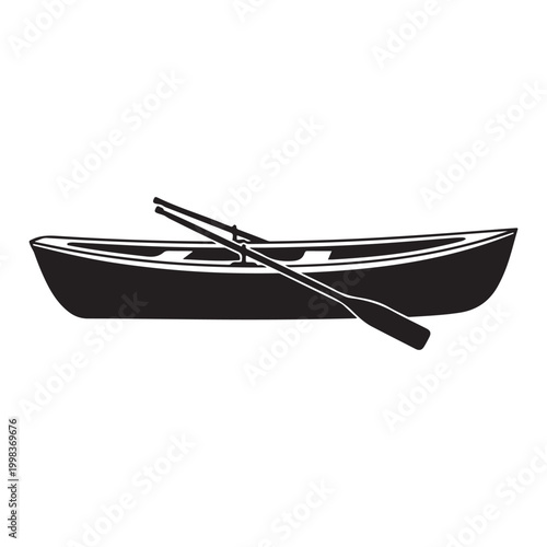 Rowboat silhouette with oars on white background detailed modern elegant